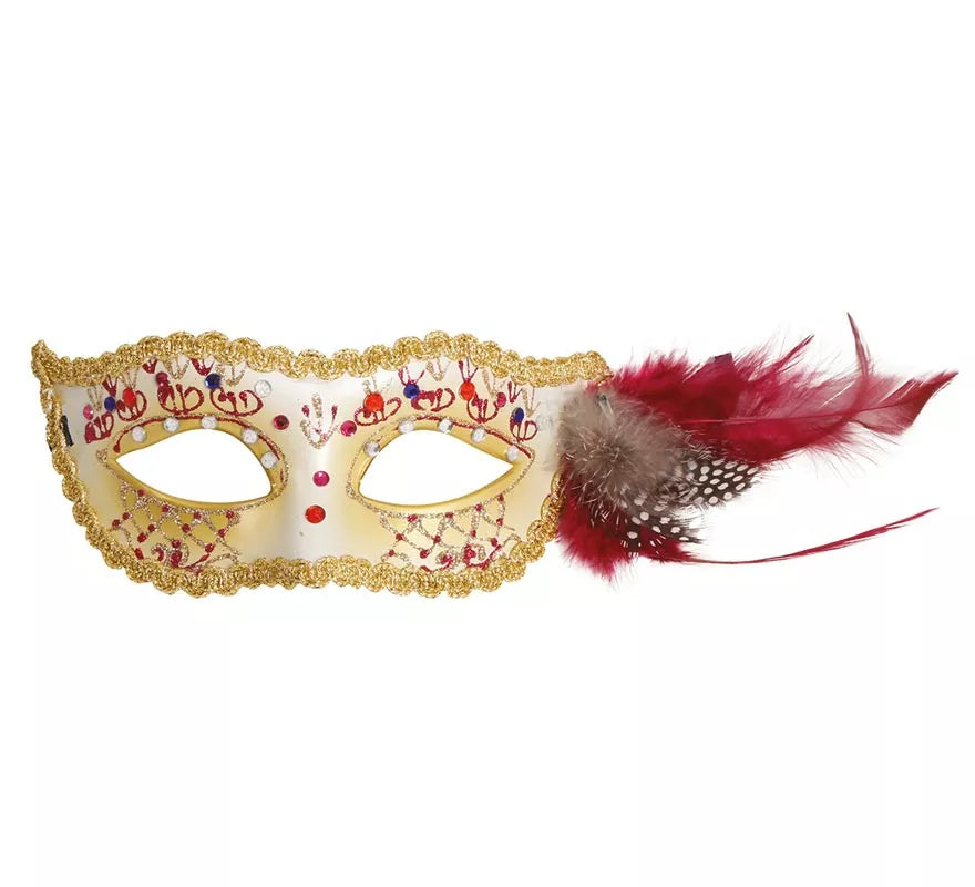 Antifaz Blanco con Pluma Rosa