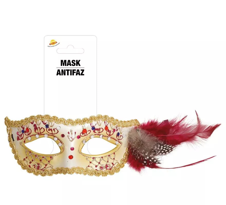 Translation missing: en.Antifaz Blanco con Pluma Rosa