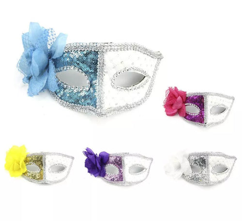 Antifaz Carnaval blanco con Flor colores surtidos