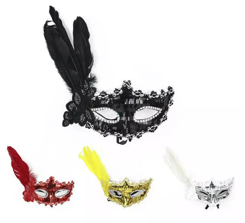 Antifaz Carnaval brillante con plumas colores surtidos