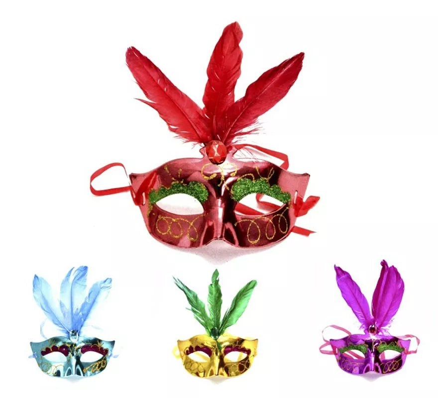 Translation missing: en.Antifaz Carnaval con 3 plumas colores surtidos