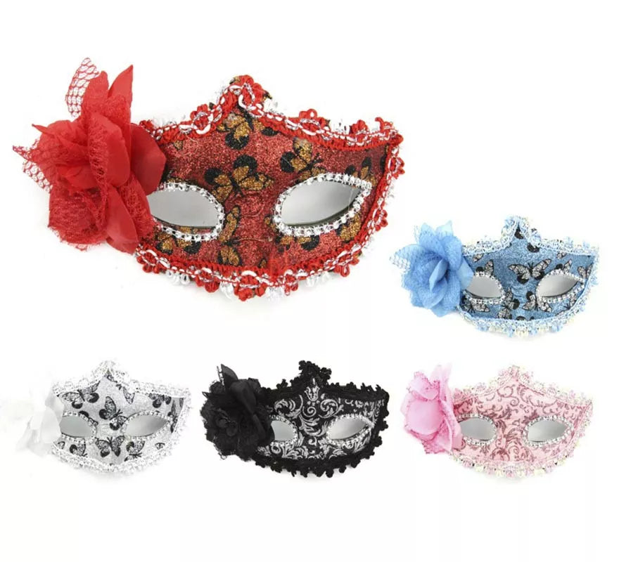 Translation missing: en.Antifaz Carnaval Flor con detalles plateados colores surtidos