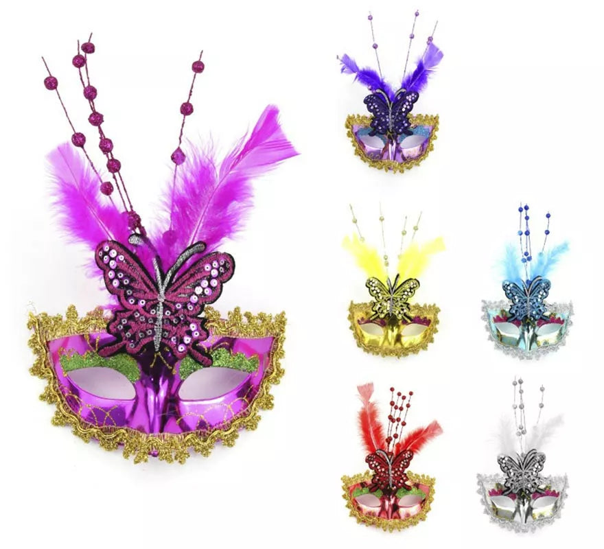 Translation missing: en.Antifaz Carnaval Mariposa con plumas colores surtidos