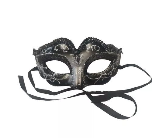 Antifaz Carnaval negro y plateado