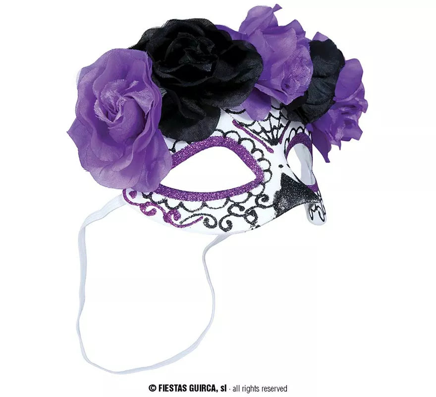 Antifaz de Catrina Flores lila y negras