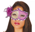 Antifaz color morado con flor rosa