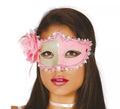 Antifaz color rosa con flor rosa