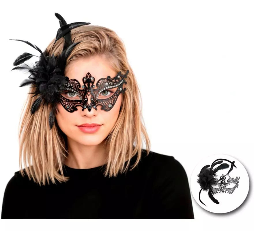 Antifaz con Pluma negra