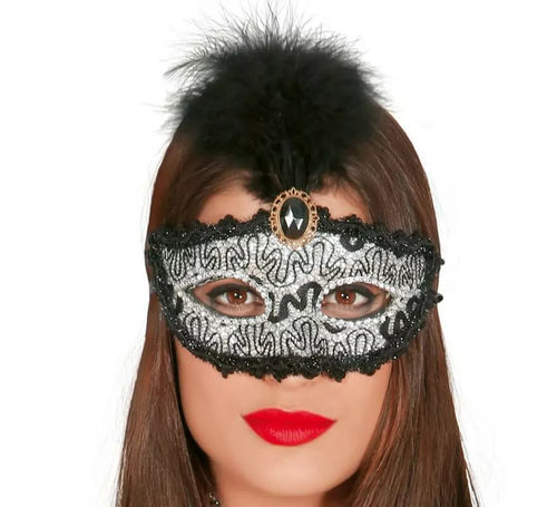 Antifaz con Pluma plateado