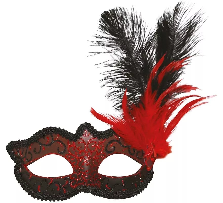 Antifaz con pluma rojo