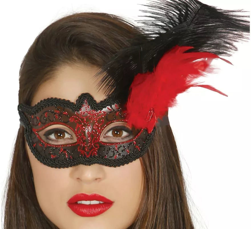 Translation missing: en.Antifaz con pluma rojo
