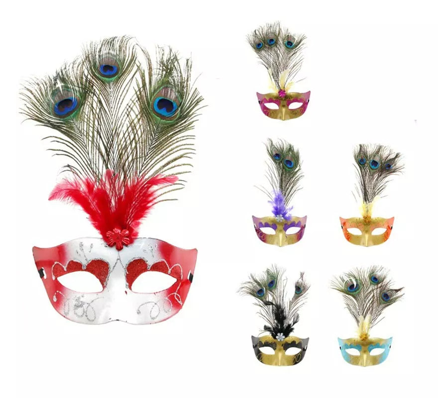 Translation missing: en.Antifaz con plumas de pavo real colores surtidos
