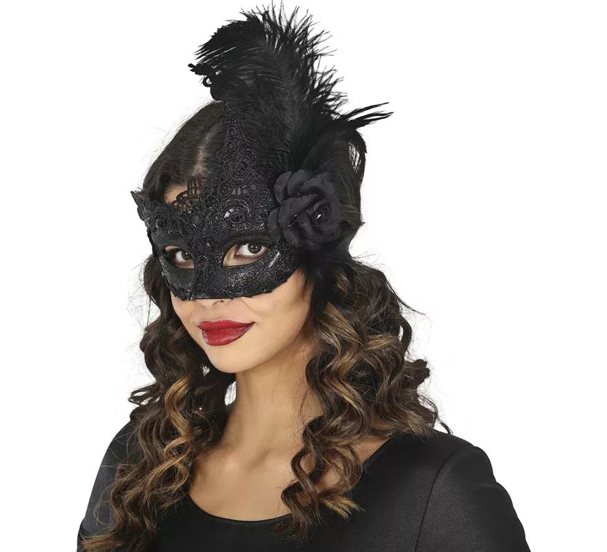 Antifaz con Plumas negro