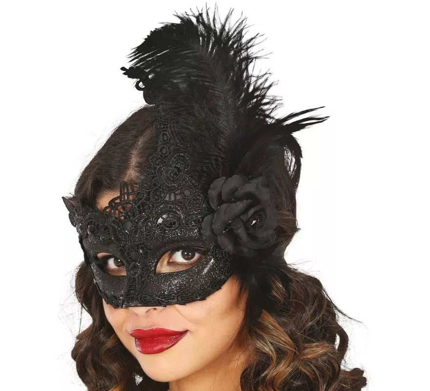 Antifaz con Plumas negro