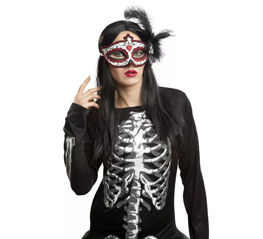 Antifaz de Catrina con Pluma negra