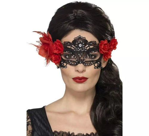 Antifaz de encaje negro con brillantes