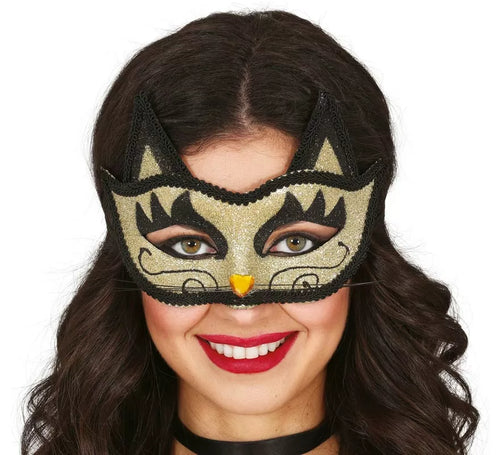 Antifaz de Gatita dorado con Purpurina adulto