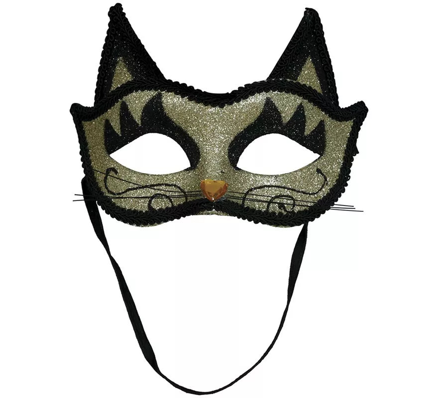 Translation missing: en.Antifaz de Gatita dorado con Purpurina adulto