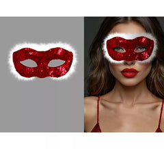 Mother Christmas mask with red sequins and white hair