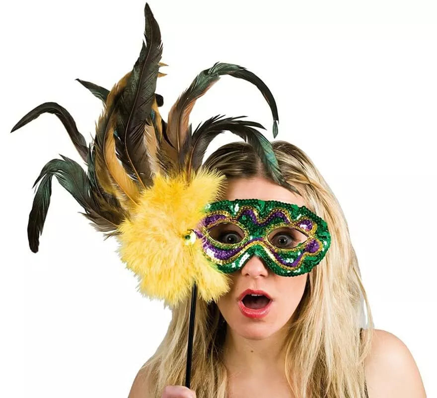 Antifaz de Plumas con varilla