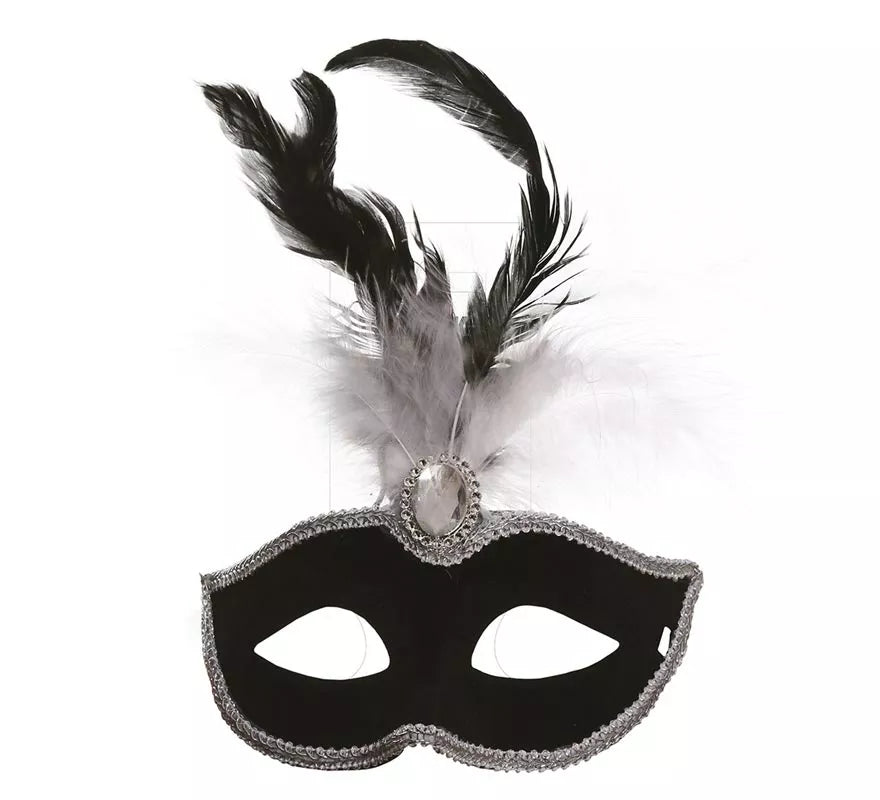 Antifaz de Terciopelo Negro con Plumas