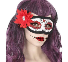 Day of the Dead Mask with Red Flower