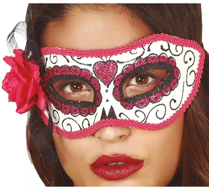Antifaz del Día de los Muertos Rosa