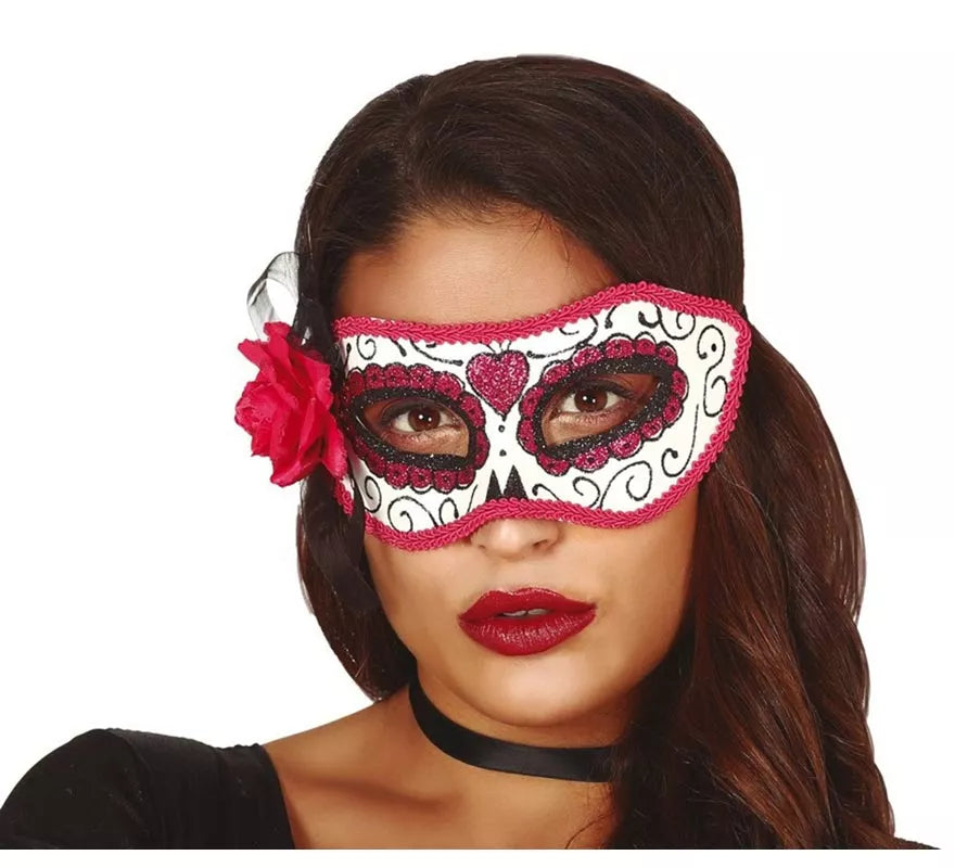Antifaz del Día de los Muertos Rosa