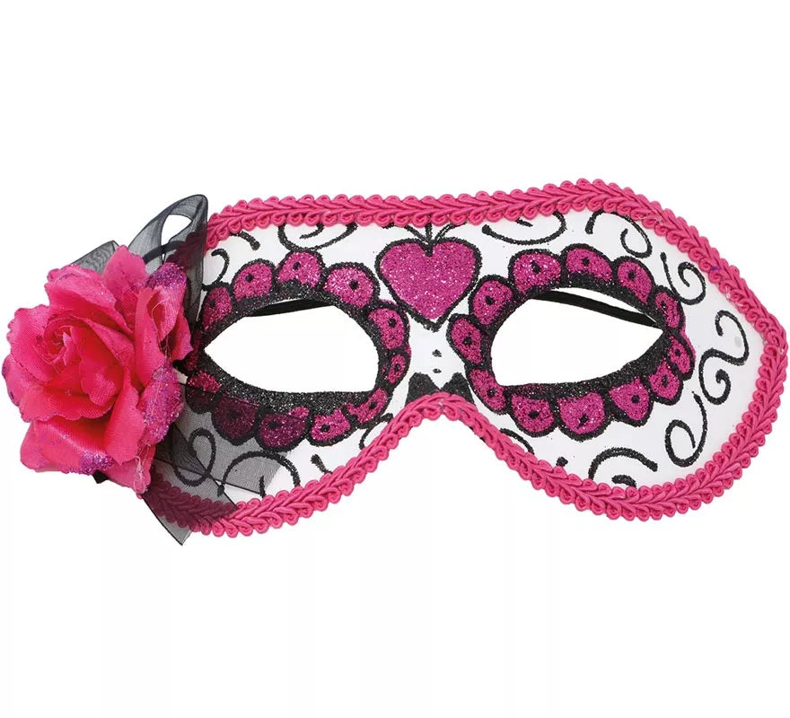 Antifaz del Día de los Muertos Rosa