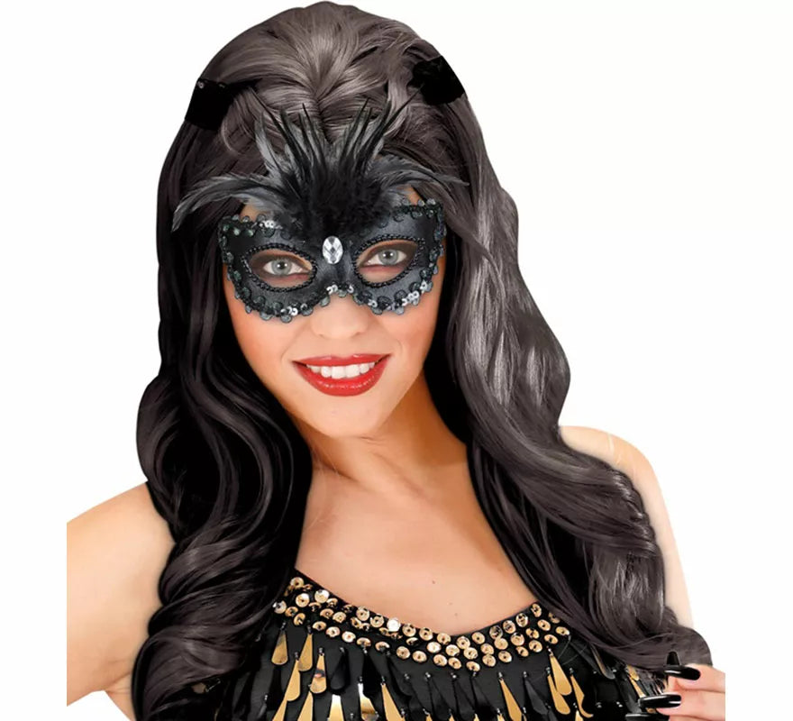 Antifaz Elegante negro con Plumas