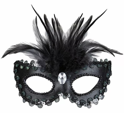 Antifaz Elegante negro con Plumas
