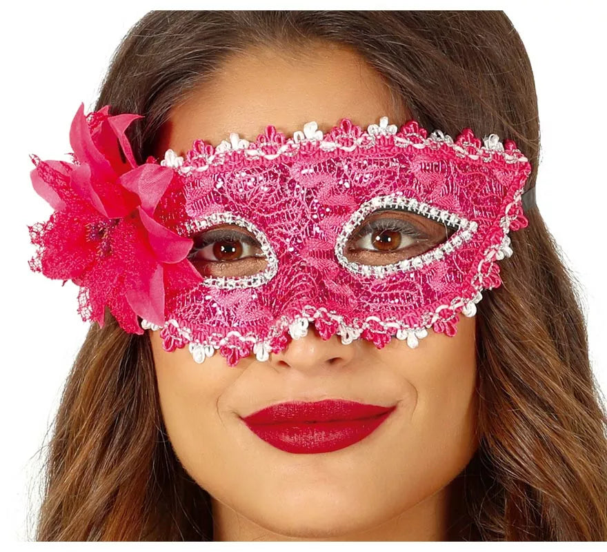 Antifaz Fucsia con Flor