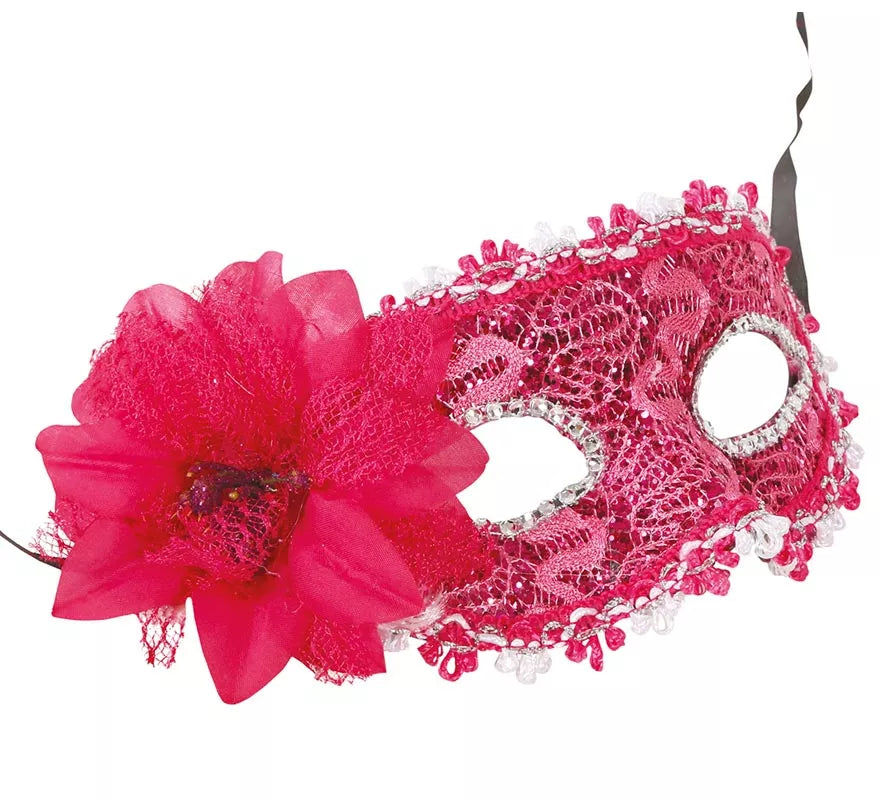 Antifaz Fucsia con Flor