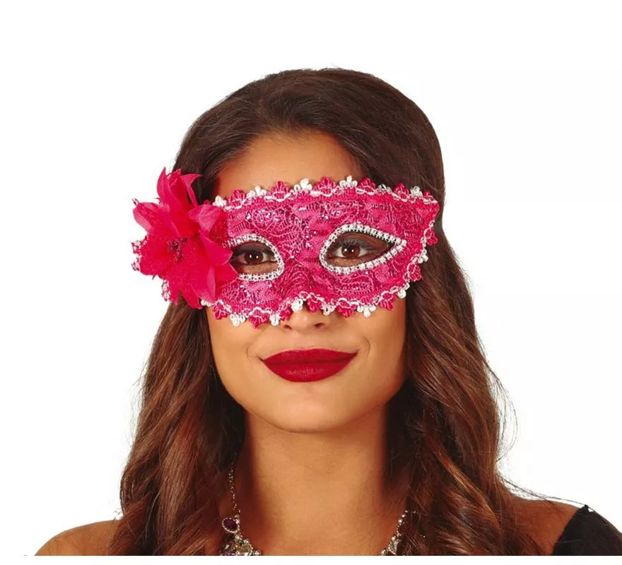 Antifaz Fucsia con Flor