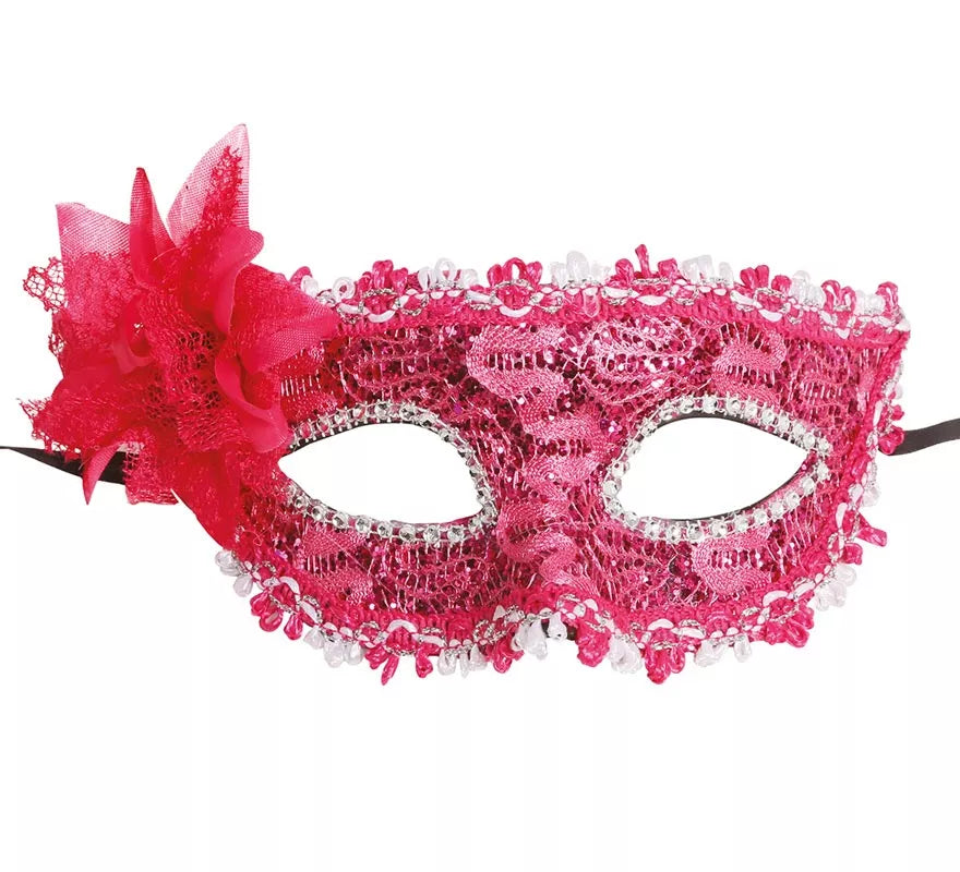 Antifaz Fucsia con Flor