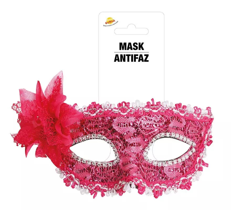 Antifaz Fucsia con Flor