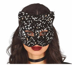 Large Cat Mask with Silver Sequins