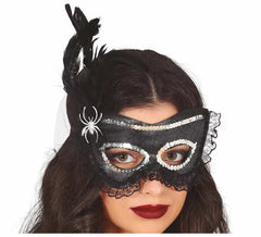 Black Mask with Spider and Feather
