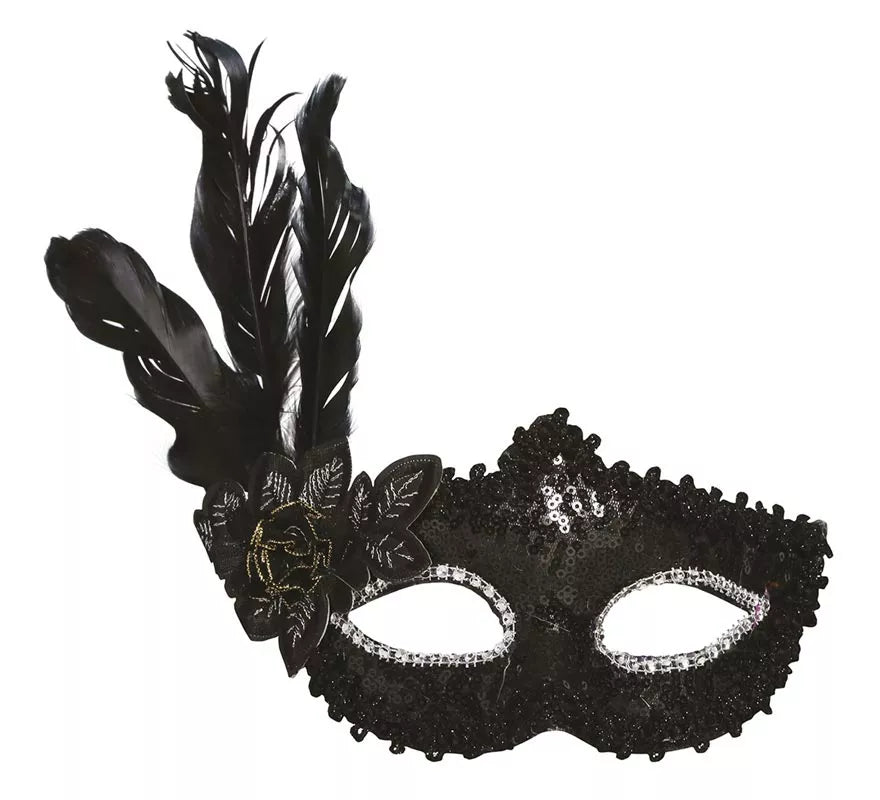 Translation missing: en.Antifaz Negro con Flor y Plumas