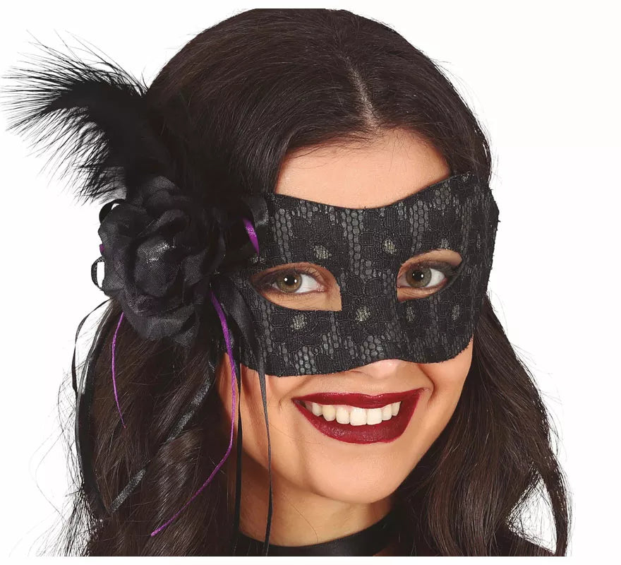 Antifaz Negro con Pluma
