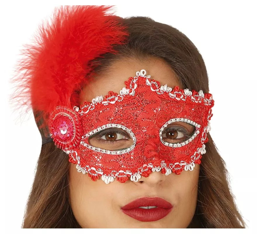 Antifaz Rojo con Pluma