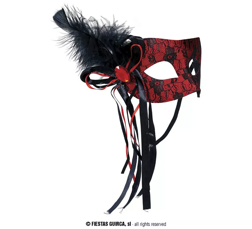 Translation missing: en.Antifaz de Diablesa rojo con pluma