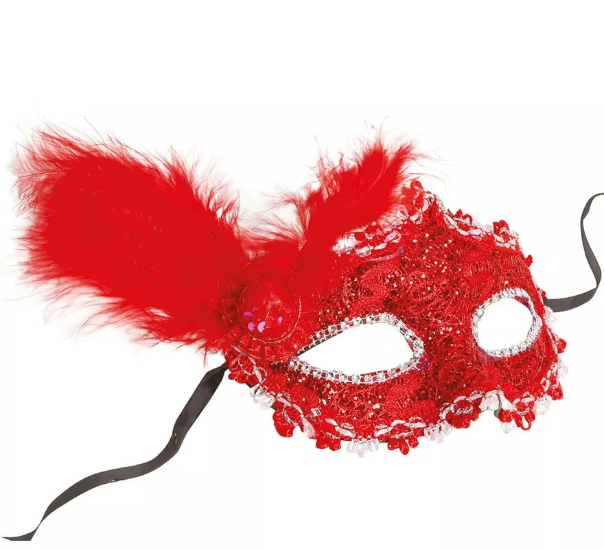 Antifaz Rojo con Pluma