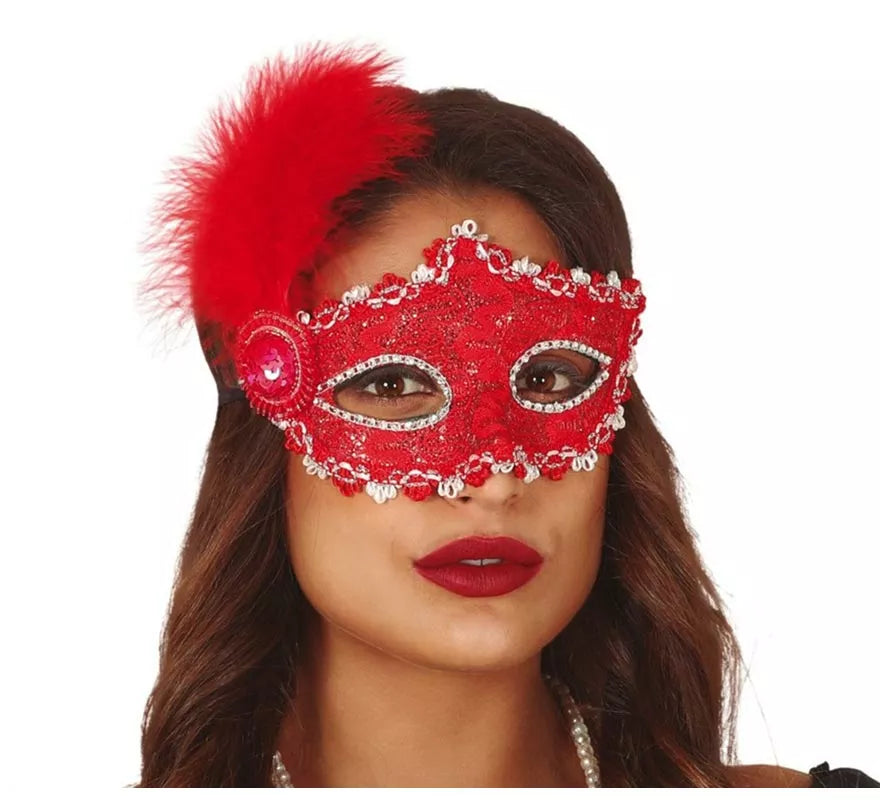 Antifaz Rojo con Pluma