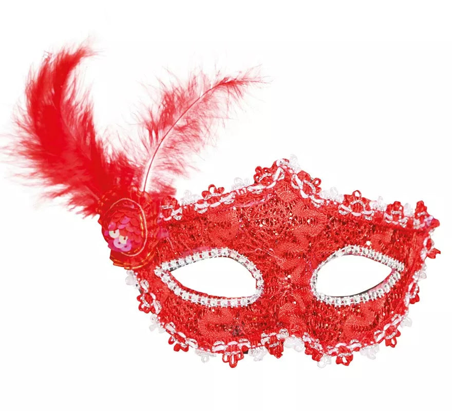Antifaz Rojo con Pluma