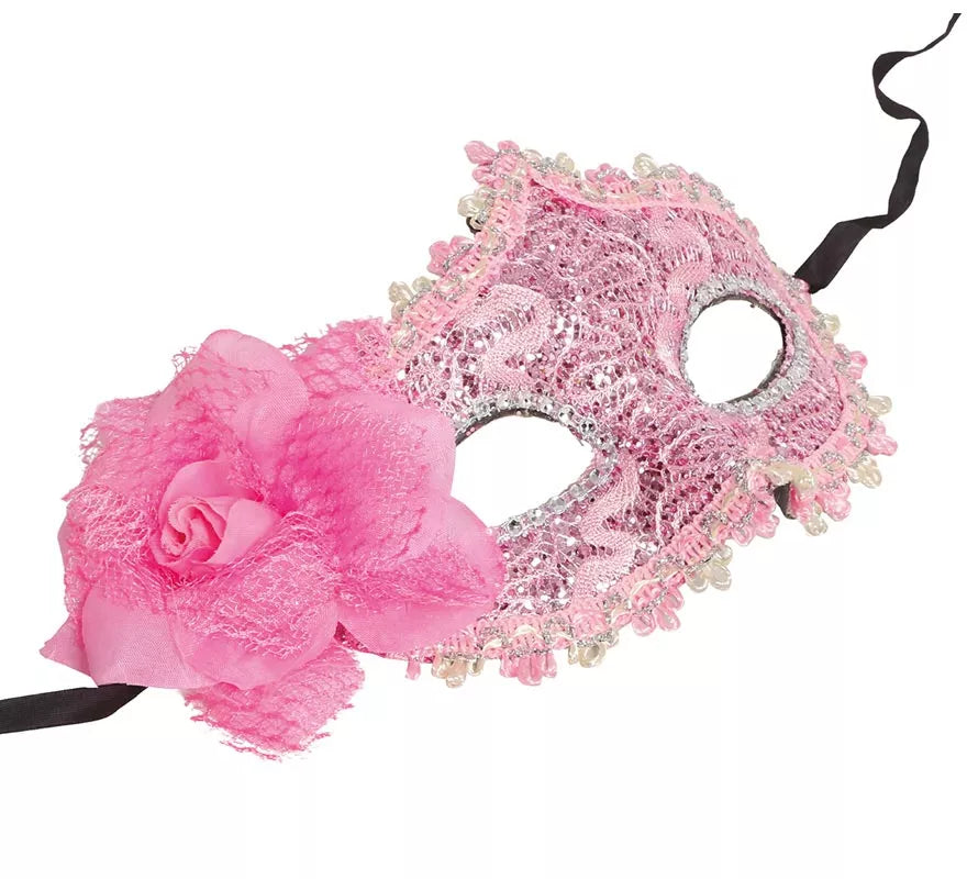 Antifaz Rosa con Flor