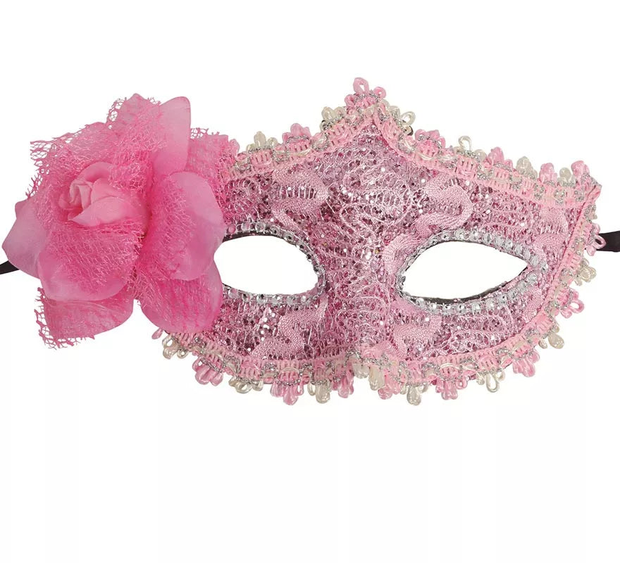 Antifaz Rosa con Flor