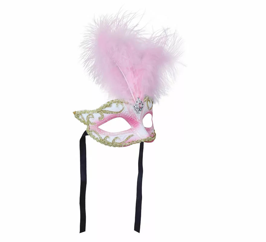 Antifaz Rosa con Pluma