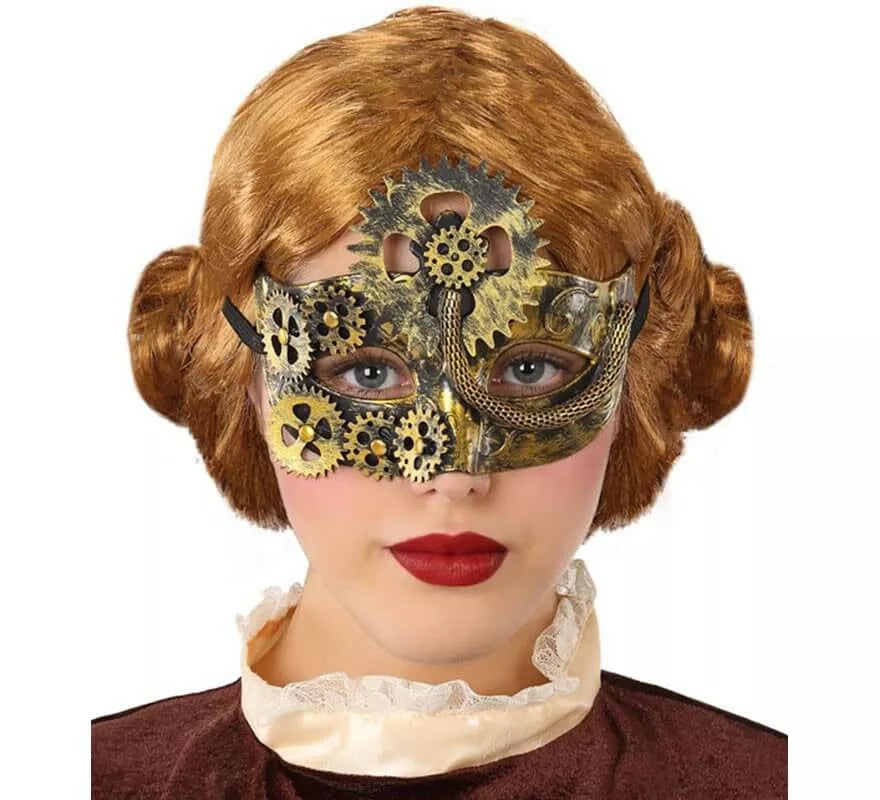 Translation missing: en.Antifaz Steampunk con Engranajes dorados 19x9 cm