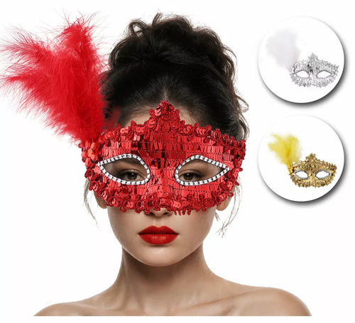 Antifaz Veneciano con Plumas en colores surtidos